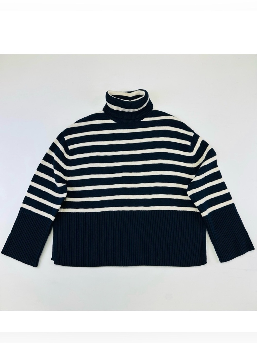 Gap NEW cotton stripe turtleneck XS Womens Oversize navy white sweater Preppy